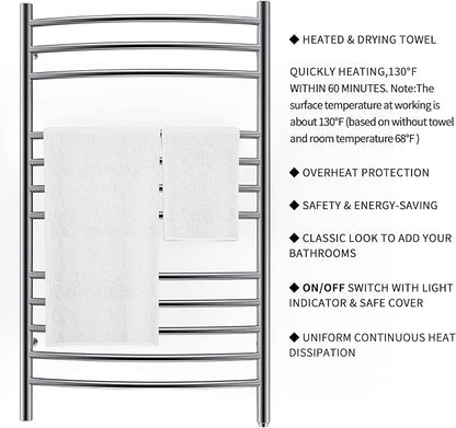 HEATGENE Towel Warmer Wall Mount Electric Plug-in/Hardwired Heated Towel Rack