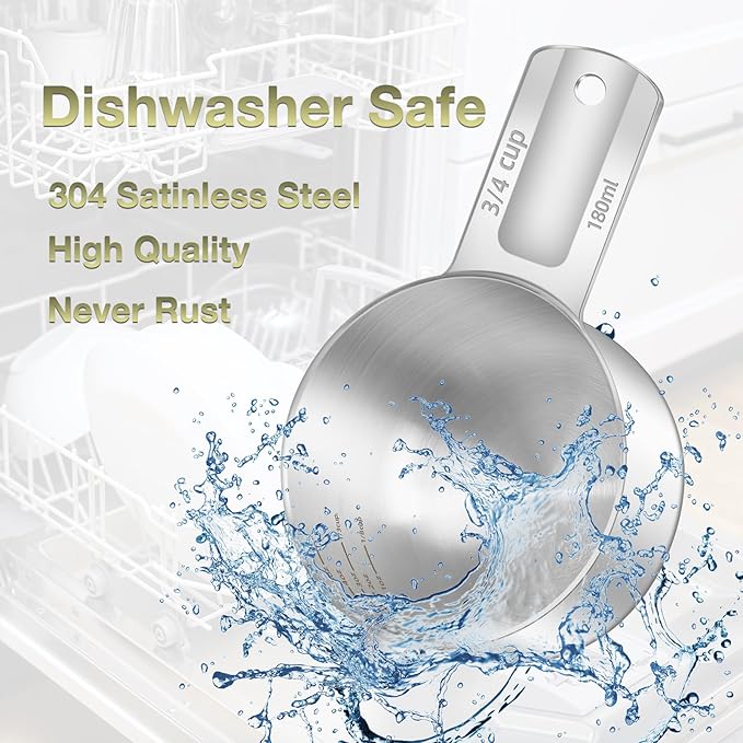 2PCS 3/4Cup Single Measuring Cup, Etched Inner Scale Stainless Steel Measure