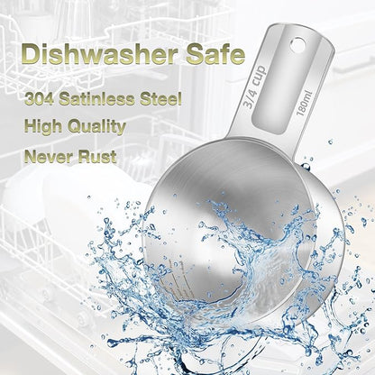 2PCS 3/4Cup Single Measuring Cup, Etched Inner Scale Stainless Steel Measure