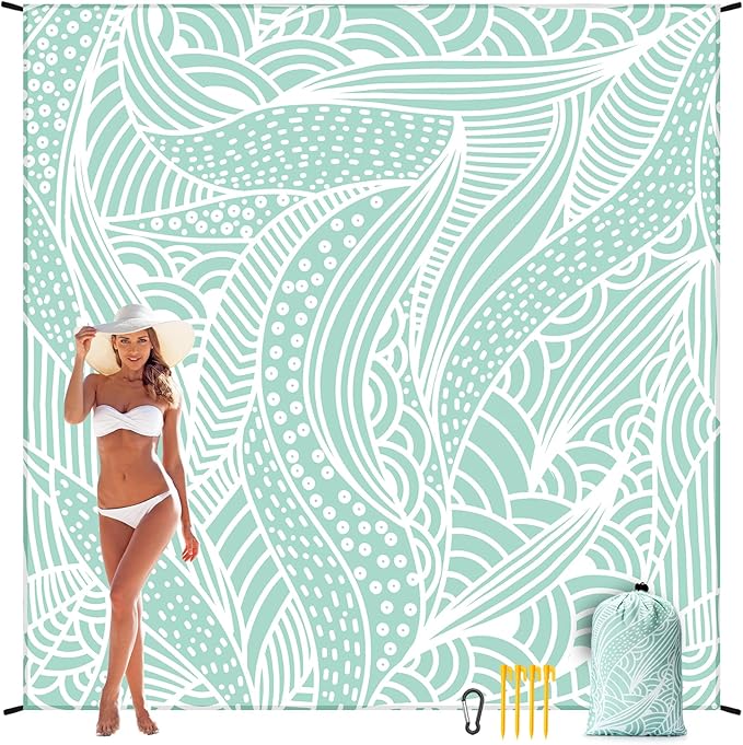 Beach Blanket Waterproof Sandproof Beach Mat 79" X 83"/10'x9'for 2-8 Adults Quick Drying Outdoor Picnic Mat Beach Accessories for Travel, Camping, Hiking