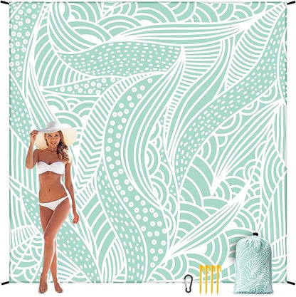Beach Blanket Waterproof Sandproof Beach Mat 79" X 83"/10'x9'for 2-8 Adults Quick Drying Outdoor Picnic Mat Beach Accessories for Travel, Camping, Hiking