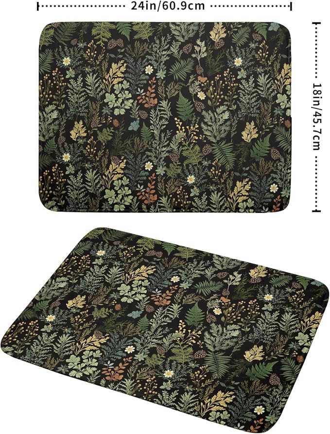 Black Green Botanical Dish Drying Mat