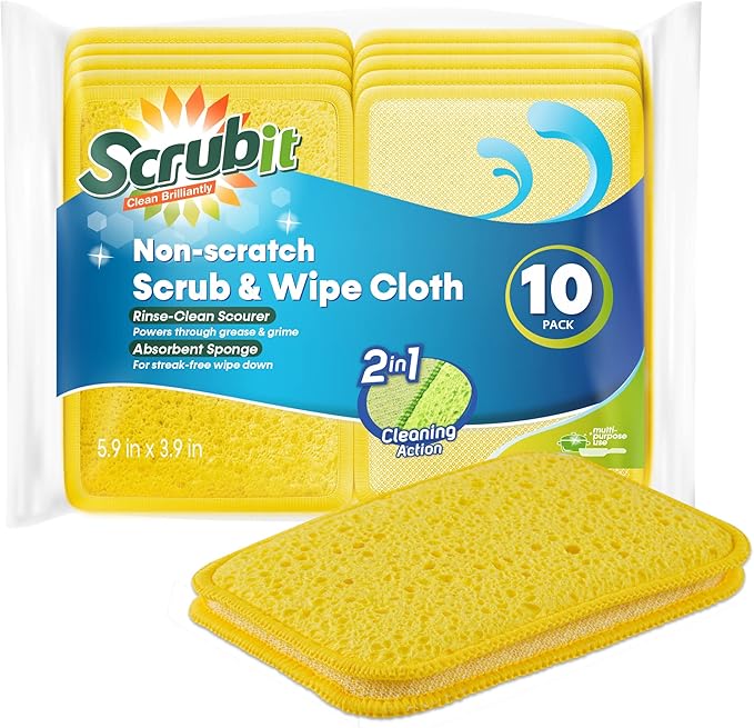 Scrub and Wipe Cleaning Pads – SCRUBIT Dual Sided Scouring Pad and Sponge