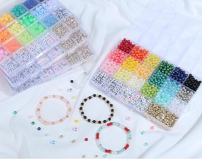 XIANNVXI 1260pcs Pearl Beads Kit for Friendship Bracelet 18color 6mm Colorful Pearl Kandi Letter Beads Kit for Jewelry Making DIY Crafts