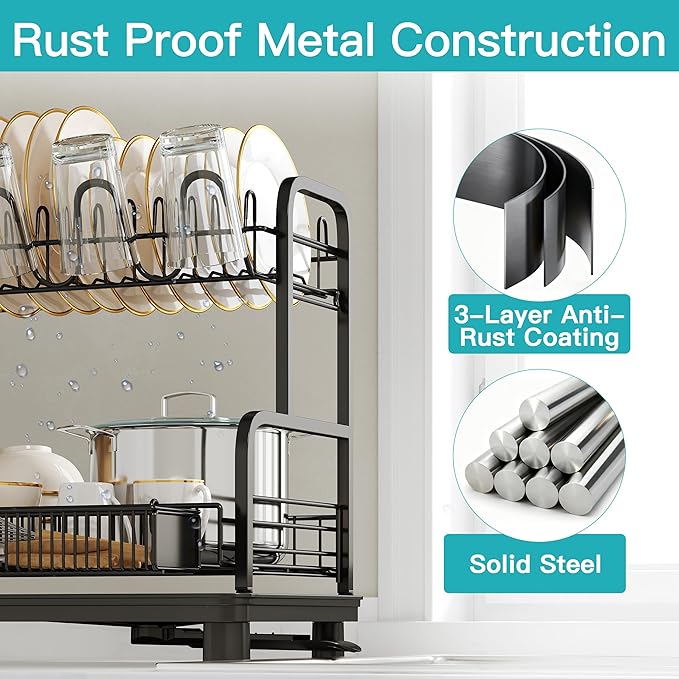 romision 2 Tier Compact Stainless Steel Dish Drainers Drying Rack