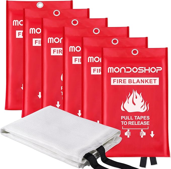 Mondoshop Fire Blanket Emergency for Home and Kitchen 6pack Fire Blankets Fire Resistant Blanket for Camping, Grill, Car, Office, Warehouse, School, Picnic, Garages, Workshops