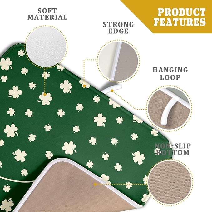 Giwawa St Patricks Day Dish Drying Mat Green Lucky Clovers Dish Drainer Mats