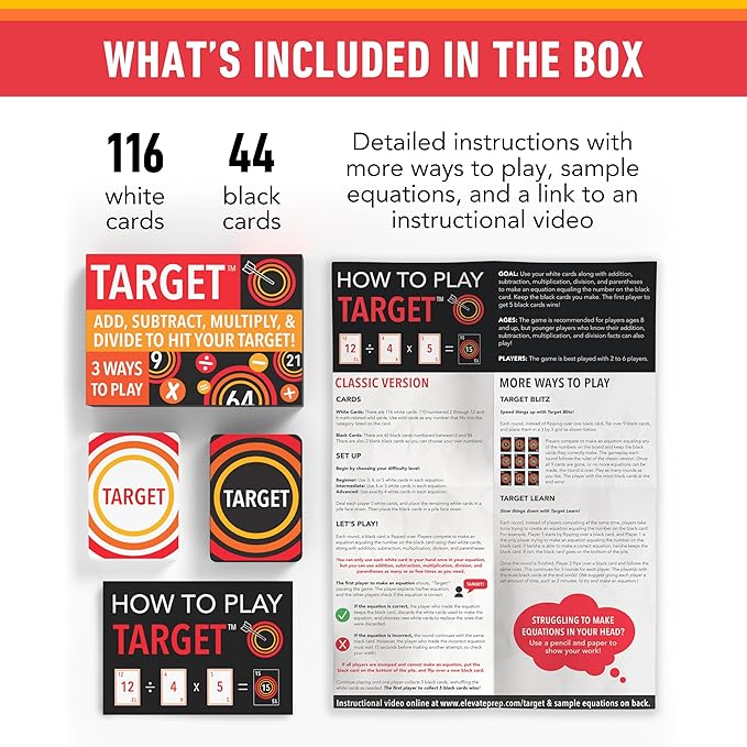 Target Math Game | A Teacher-Recommended, Fast-Paced Mental Math Game for Practicing Addition, Subtraction, Multiplication, & Division | Ages 8+