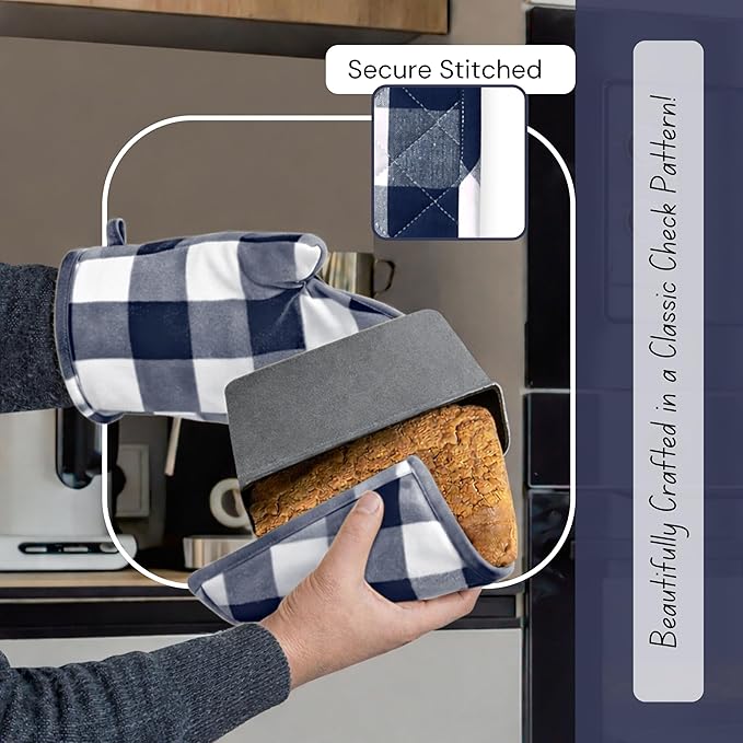 Native Fab Buffalo Plaid Check Oven Mitts and Pot Holders Set of 4, 100% Cotton