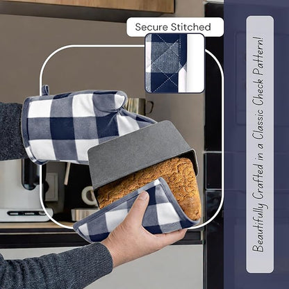 Native Fab Buffalo Plaid Check Oven Mitts and Pot Holders Set of 4, 100% Cotton