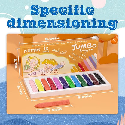 Triangle Jumbo Toddler Crayons 12 Count, Non Toxic Unbreakable Crayons, Easy-Grip Washable, Safe Coloring Gifts for Babies and Children