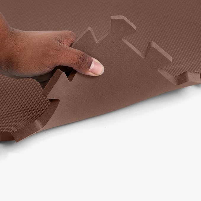 Flooring Inc's 1/2" Soft Non-Toxic Baby Play Mat, Toddler Playmat, Colorful Puzzle PlayMat, Floor Mats for Kids & Babies, EVA Foam Interlocking Tiles for Nursery & Playroom | Brown, 12 Tiles, 48 Sq/Ft