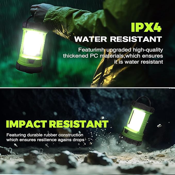 Camping Lantern, 3000LM LED Rechargeable Battery Operated Lantern, 5 Light Modes, COB Waterproof Lantern Flashlight, Camping Light for Power Outage, Hurricane, Survival, Hiking