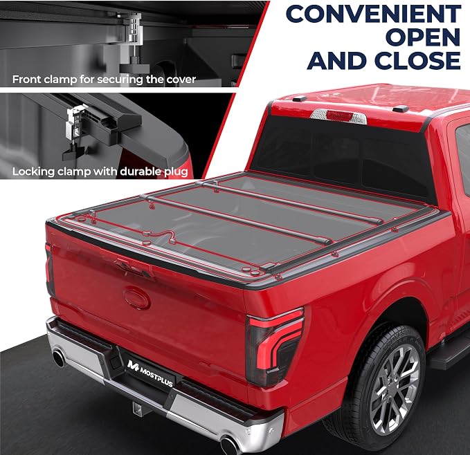 MOSTPLUS 8FT Roll-Up Soft Vinyl Truck Bed Tonneau Cover Compatible with 2015-2025 2026 Ford F150 F-150 Long Bed On Top (96Inch)