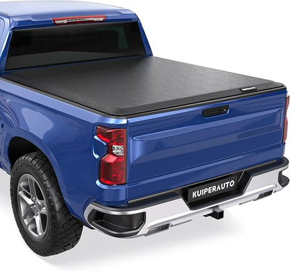 KUIPERAUTO 6.5FT Roll-Up Soft Vinyl Truck Bed Tonneau Cover Compatible for 07-13 Chevy Chevrolet Silverado/GMC Sierra 1500| 07-14 Silverado/Sierra 2500HD 3500HD Fleetside On Top -78 Inch