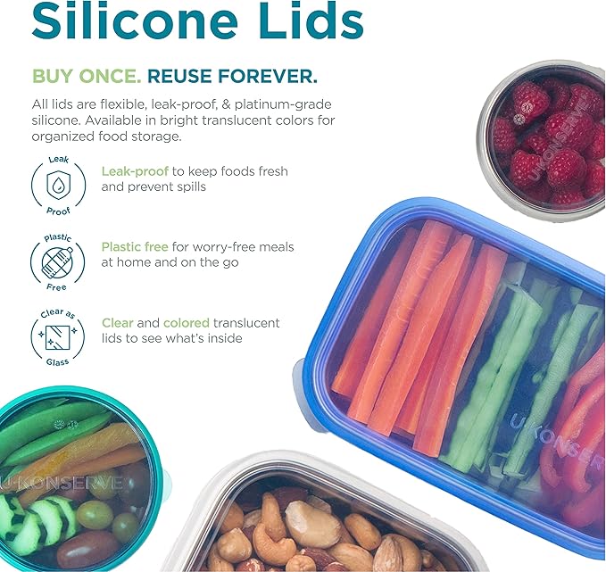U Konserve Stainless Steel Food Storage Bento Box Container, Leak Proof Silicone Lid Dishwasher Safe - Plastic Free (15oz Teal)