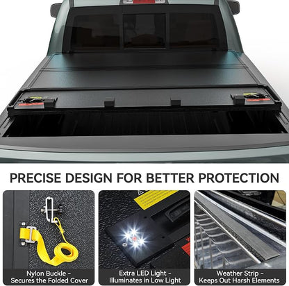 AUTOSAVER88 Hard Quad Fold Truck Bed Tonneau Cover Fit for Dodge Ram 1500 2002-2023, Dodge Ram 2500 3500 2003-2026 with 8ft Bed Without Rambox