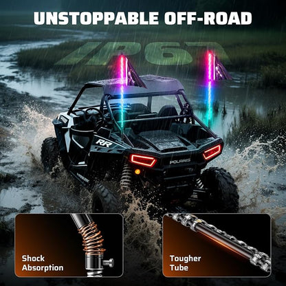 Ehaho 1 PC 3FT Whip Lights with Spring Base, APP & Remote Control Led Whip Lights for Side by Side, Spiral RGB Chasing Lighted Whips with Rocker Switch, Music Led Whips for UTV ATV RZR SXS Can-Am