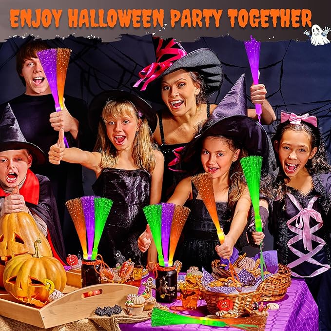 Halloween Glow in Dark Party Favors Accessories-12 Pack, Light Up Fiber Optic Wand Toy Gift for Toddlers, Non Candy Trick or Treat Trinkets,Halloween Prizes Stuff Birthday Games Activities Decorations