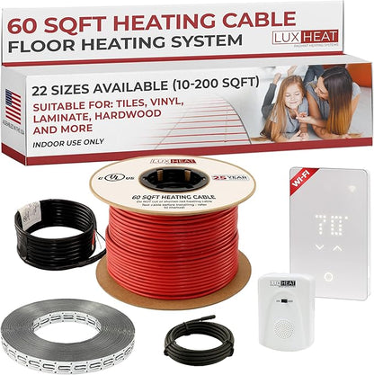 LuxHeat 60sqft Floor Heating Cable Kit - 120v Underfloor Heating System -
