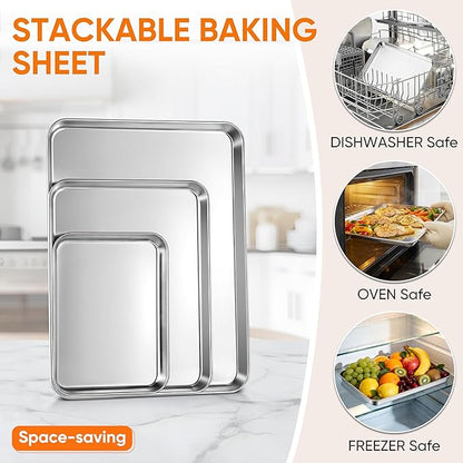 LIANYU 3 Pack Stainless Steel Baking Sheets, Cookie Sheet Pan