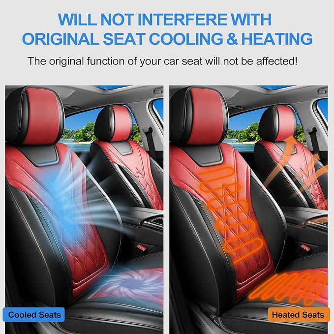 Car Seat Covers Compatible with Hyundai Equus 2011-2016 - Full Set 5 Seats Luxury Leather All-Weather Seat Cushions & Protectors, Waterproof & Breathable, Airbag Compatible (Red)