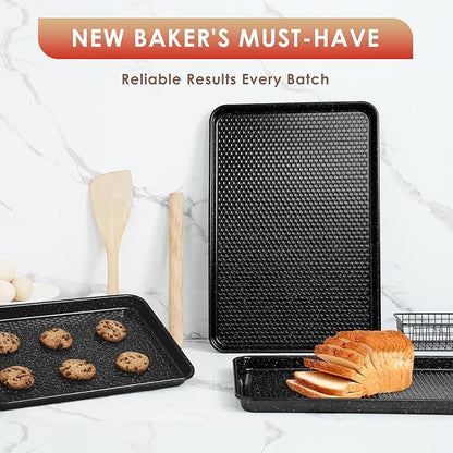 Baking Sheet Pan Set of 3, Nonstick Carbon Steel Cookie Sheets