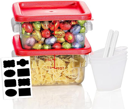 2QT NSF Food Storage Containers: 2 PCS [Food Grade][Hot&Cold Resistant] Commercial Clear Square Food Storage Containers with Scales Handles for Home Restaurant Kitchen Proof Dough(BPA FREE)