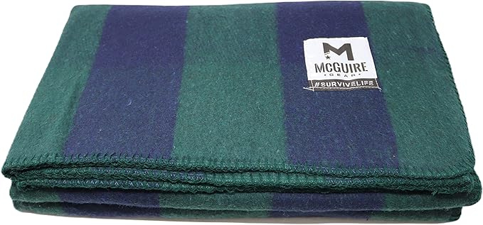 M MCGUIRE GEAR Warm Wool Bunkhouse Plaid Blanket for Camping, Home, Survival, or First Aid, 64" x 90" (Green/Navy)