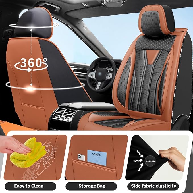 Fit Patriot Car Seat Covers for Jeep Patriot 5 Seats 2007-2016 2017 -Premium Leather, Waterproof & Breathable，All-Weather Seat Cushion Protecto & Airbag Compatible, 2 Front Seat Brown & Black