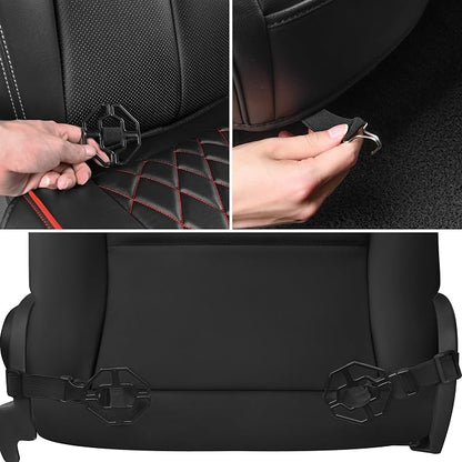 CAR PASS 2 Pack Leather Front Car Seat Covers, Bottom Seat Covers Full Wrapped with Storage Pocket, Anti-Slip PU Seat Protectors,Waterproof Seat Cushion Pad Universal Fit Sedan SUV Truck, Black/Red