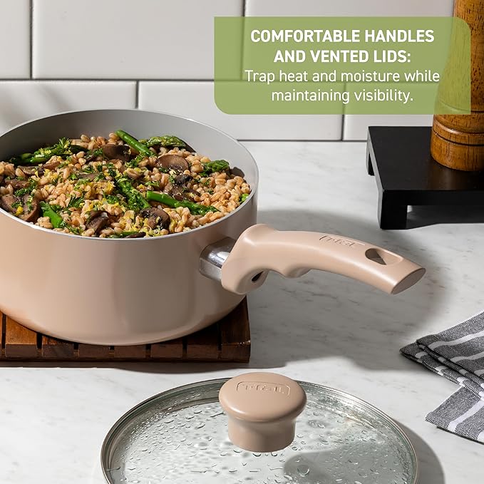 T-Fal Refresh Ceramic Nonstick Cookware Set, Oven Safe to 350°F, Includes