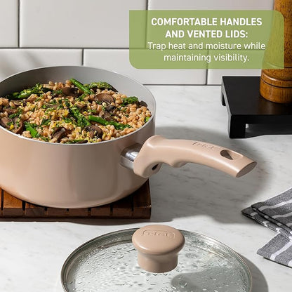 T-Fal Refresh Ceramic Nonstick Cookware Set, Oven Safe to 350°F, Includes