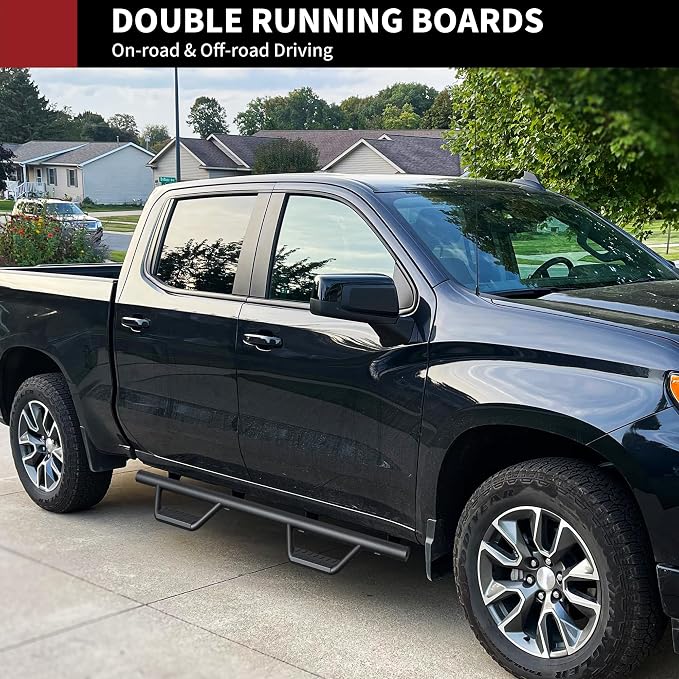 YITAMOTOR Drop Running Boards Compatible with 2007-2018 Chevy Silverado/GMC Sierra 1500 Crew Cab, 2007-2019 2500HD 3500HD Crew Cab Carbon Steel Side Steps Nerf Bars Rails