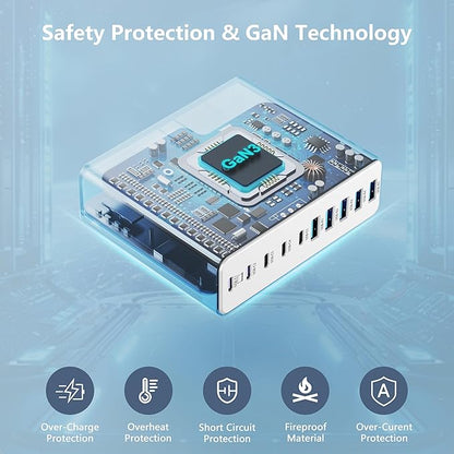 320W USB C Charger Block, 10-Port USB C Charging Station GaN III PD 65W Laptop