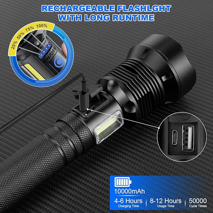 Cinlinso Flashlights High Lumens Rechargeable, 99,000 Lumens Super Bright Led Flashlight, Flash Light with 7 Modes, IPX6 Waterproof, Handheld Powerful Flashlight for Camping, Emergencies (Black)