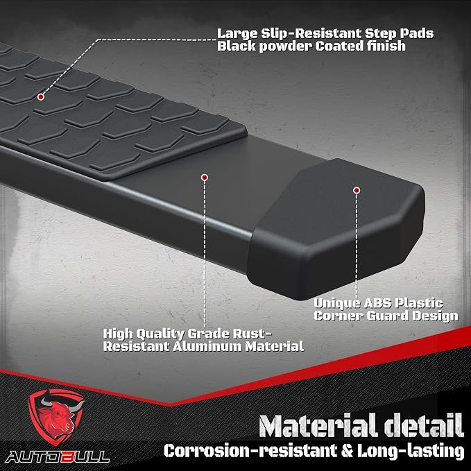 6 Inches Running Boards Side Steps Compatible with 2022-2026 Toyota Tundra Crewmax Cab 4 Full Size Doors, Black Textured Aluminum Nerf Bars