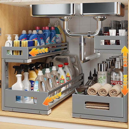 2-Pack 20.47"Deep Under Sink Organizer And Storage, 2-Tier L-Shaped Pull Out