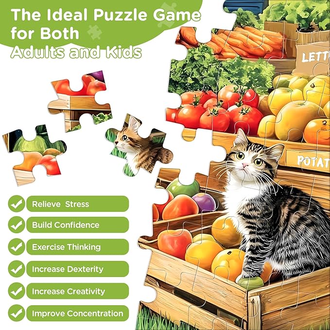 500 Pieces Jigsaw Puzzles for Adults, Truck and Cats Puzzle for Adults Child Seniors, Fruits and Vegetables Puzzle 500 Pieces, Gift for Birthday, Home Decor, Fun for Family Entertainment 20.5x15in
