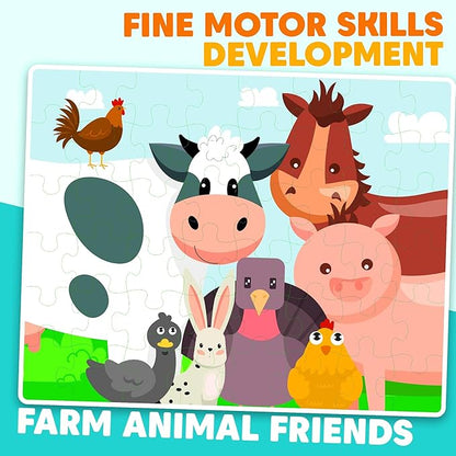 Jumbo Wooden Floor Puzzle for Kids Ages 3-5 - 4 Pack Animal Puzzles, 48 Piece Each |Educational Preschool Toddler Puzzle Gift Set, Safe & Durable Preschool Learning Toy for Boys & Girls| oddler Puzzle
