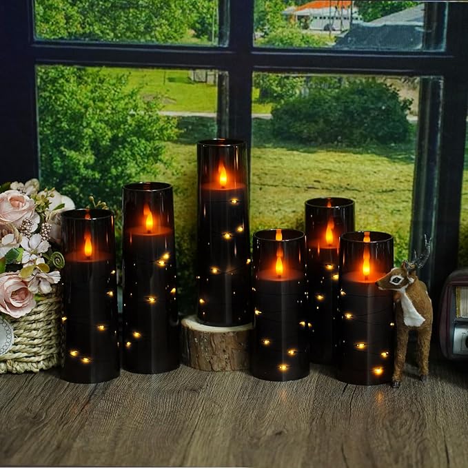 Flameless Candles with Embedded Star String, Battery Operated LED Pillar