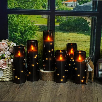 Flameless Candles with Embedded Star String, Battery Operated LED Pillar
