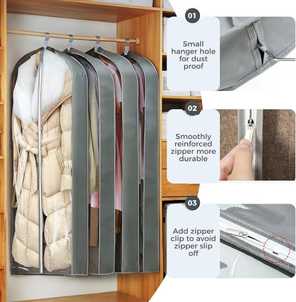 6 Pcs 60" Garment Bags for Hanging Clothes, Garment Bags Shoulder Covers