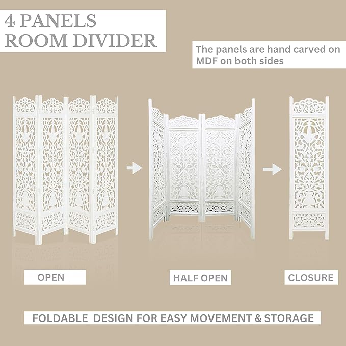 Lightnpro 4-Panel Wooden Room Divider 72"×72"