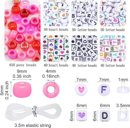 XIANNVXI 24Colours Pink Pony Beads for Bracelet Friendship 720pcs Letter Kandi Pink Pony Beaded Kit Bracelet Making Kit for Jewelry DIY Crafts