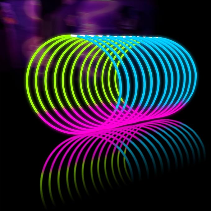 Glow Fever Glow Sticks Bulk 100ct 22'' Glow Necklaces with Connectors, Neon Light Sticks for Party Festivals Raves Concert Birthday Wedding, Tricolor