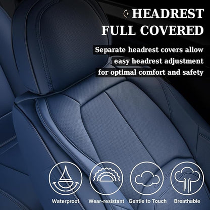 Coverado Car Seat Covers Full Set, Blue Car Seat Cover, Nappa Leather Seat Covers for Cars, Waterproof Car Seat Protector with Lumbar Support, Automotive Seat Covers Universal Fit for Most Cars (Blue)