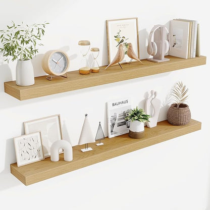 Fun Memories Floating Shelves 48 Inch, Extra Large Wood Shelf Set of 2