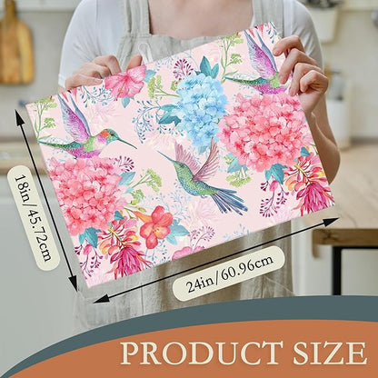 Humming Bird Dish Drying Mats 18x24 Inch, Tropical Flowers Dish Pad Drying Rack