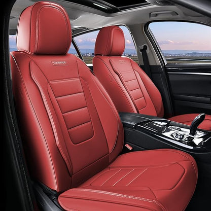 Coverado Car Seat Covers Front, Seat Covers for Cars, Waterproof Car Seat Cushions, 2-Pack Leather Carseat Seat Protectors, Universal Seat Covers Fit for Most Sedans SUV Pick-up Trucks(Red)
